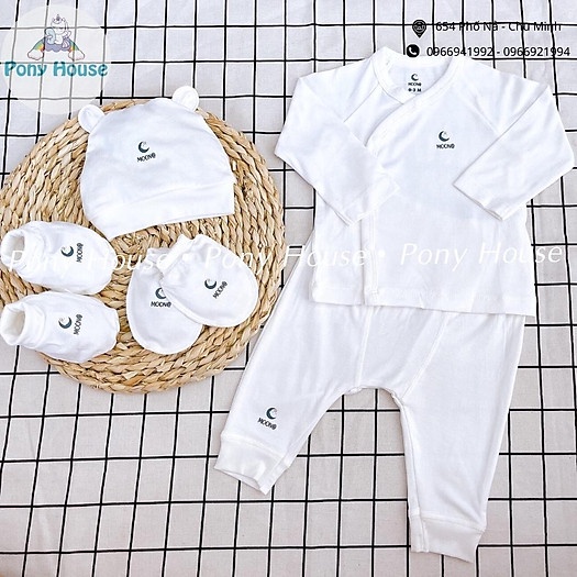 XẢ KHO bộ sơ sinh dài tay cài lệch , mũ , bao chân tay #Moon@ chất Pettit siêu xinh