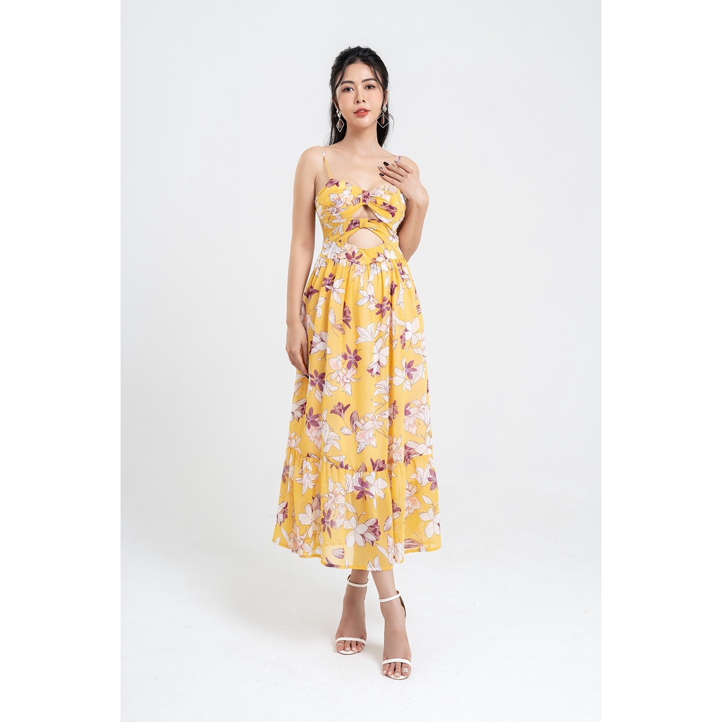 Đầm Maxi LAMER Xòe 2 Dây Nhún Gấu L63M22H042