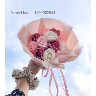 Bó hoa hồng sáp tròn tone hồng 12 bông (Tặng thiệp) Ảnh thật và video