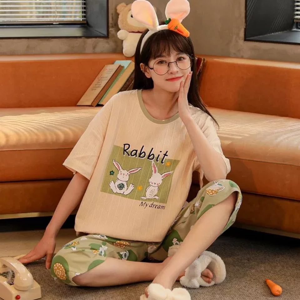 [Sẵn] Đổ ngủ quần lửng, đồ bộ mặc ở nhà Quảng Châu, pijama bông cotton, họa tiết hoạt hình dễ thương | BigBuy360 - bigbuy360.vn