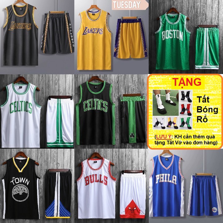 Bộ quần áo bóng rổ NBA Lakers Golden State Warriors Boston Celtics Chicago Bulls hàng đẹp nam nữ thoáng mát tốt