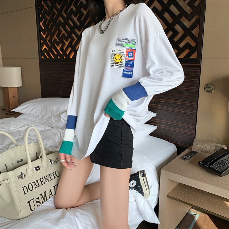 SUXI Áo thun tay dài dáng rộng thiết kế mới thời trang mùa thu theo phong cách hàn quốc cho nữ