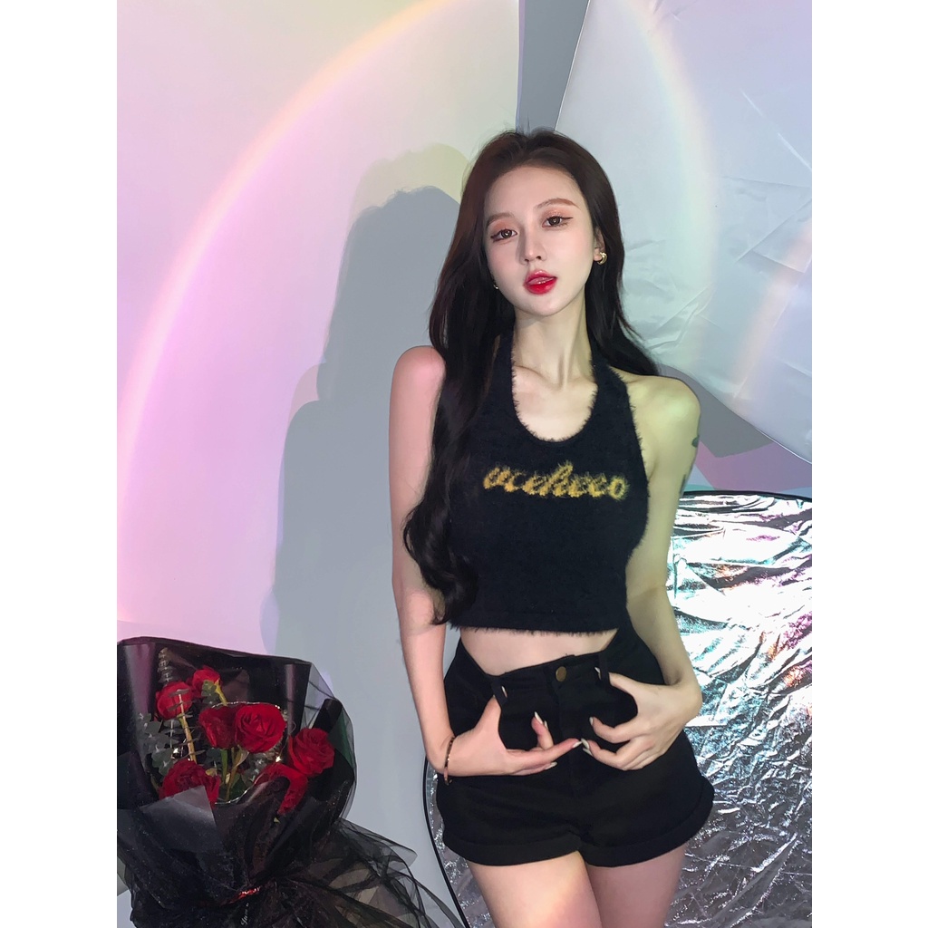 Áo Hai Dây Dệt Kim In Chữ Thời Trang Cho Nữ