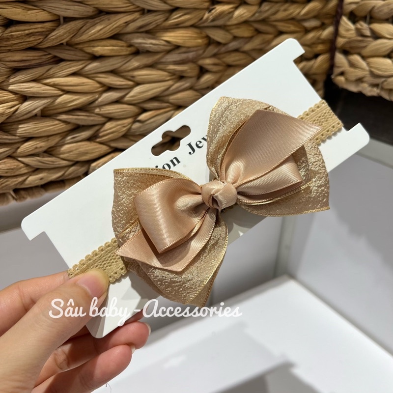 Băng đô turban nơ voan nhăn handmade cho bé