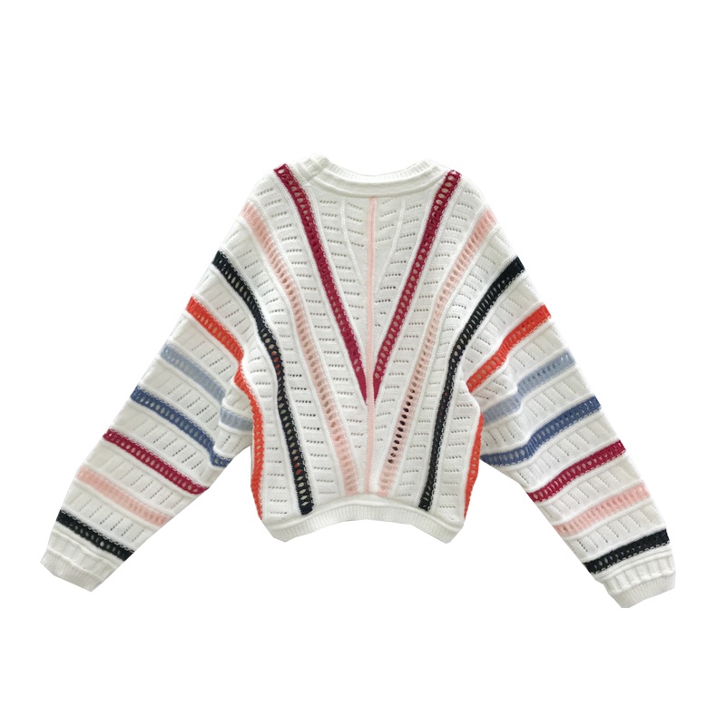 Áo Sweater Tay Dài Dáng Rộng Kẻ Sọc Cầu Vồng Thời Trang Cá Tính