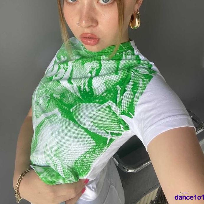 Áo thun tay ngắn cổ tròn in họa tiết thời trang mùa hè cho nữ