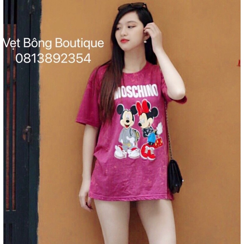 Áo phông nữ tay lỡ 100% cotton (Phông Thái MicKey Loang)