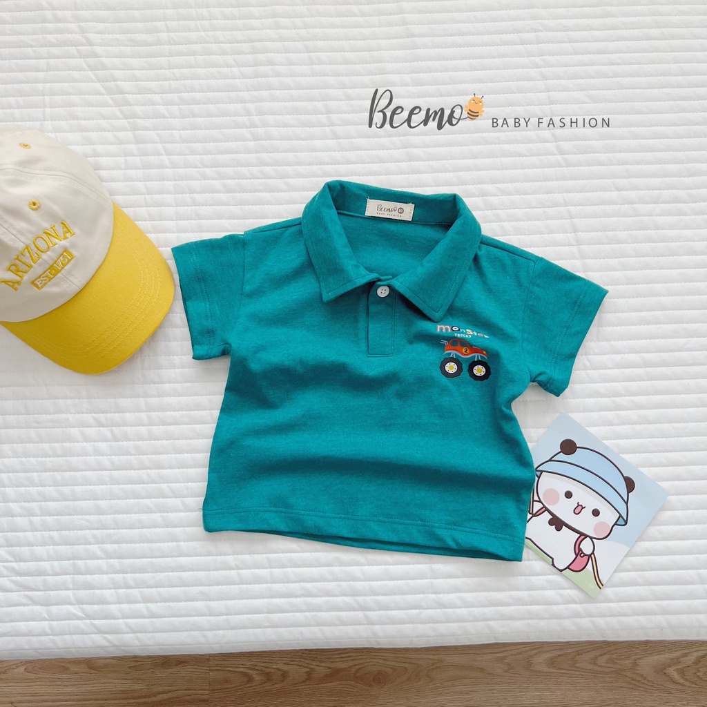 Áo cộc tay cổ polo Beemo chất liệu cotton in hình ô tô cho bé trai, bé gái từ 1 đến 6 tuổi - 21A061