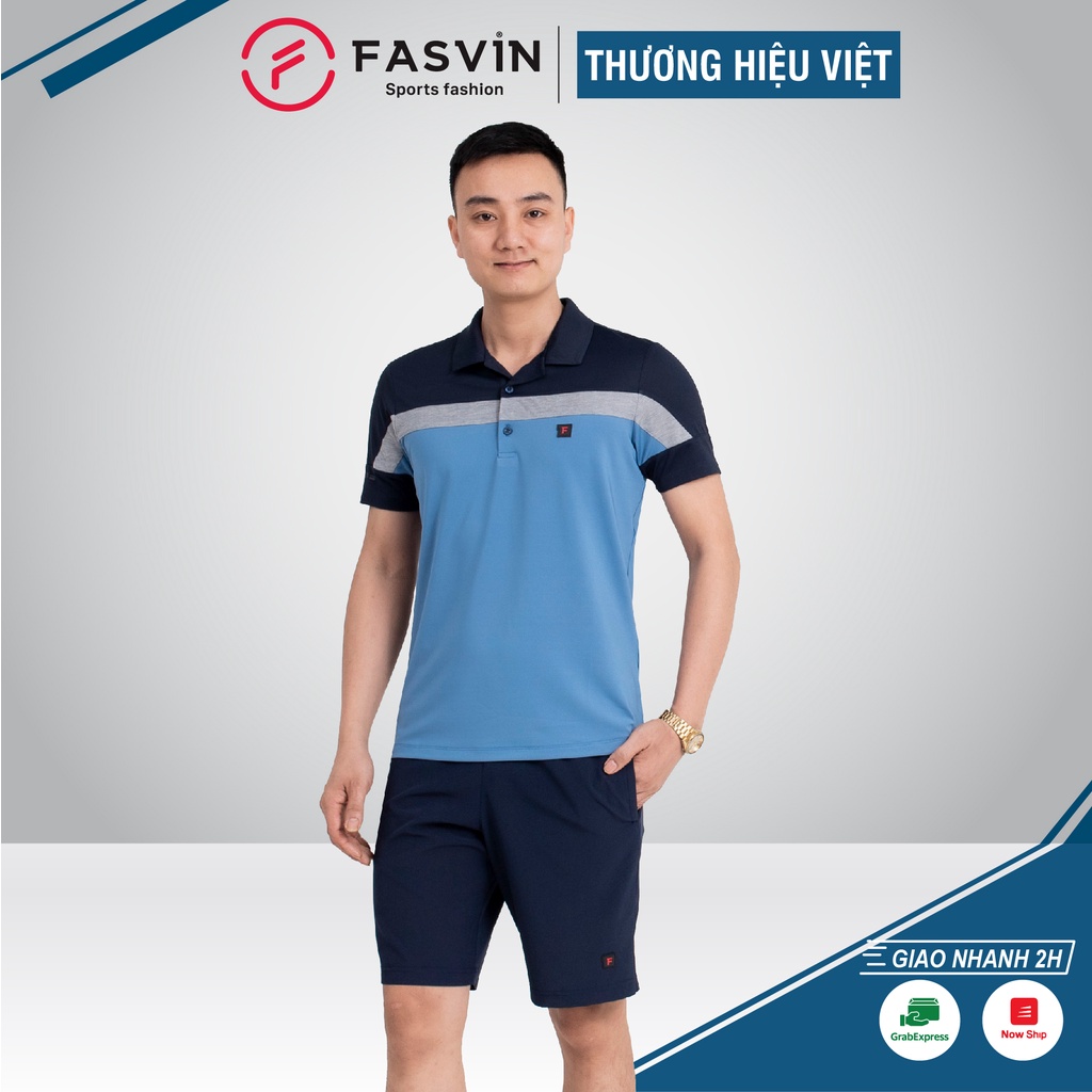 Bộ quần áo thể thao nam Fasvin AB20223.HN cộc tay cổ bẻ vải thể thao mềm nhẹ co giãn tốt