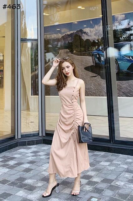 Đầm dây nhún rút dây dự tiệc