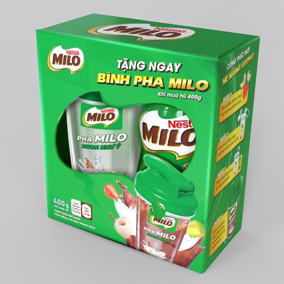 [tặng kèm bình nước] Bột Milo Nestle Activ-Go lúa mạch hộp 400g