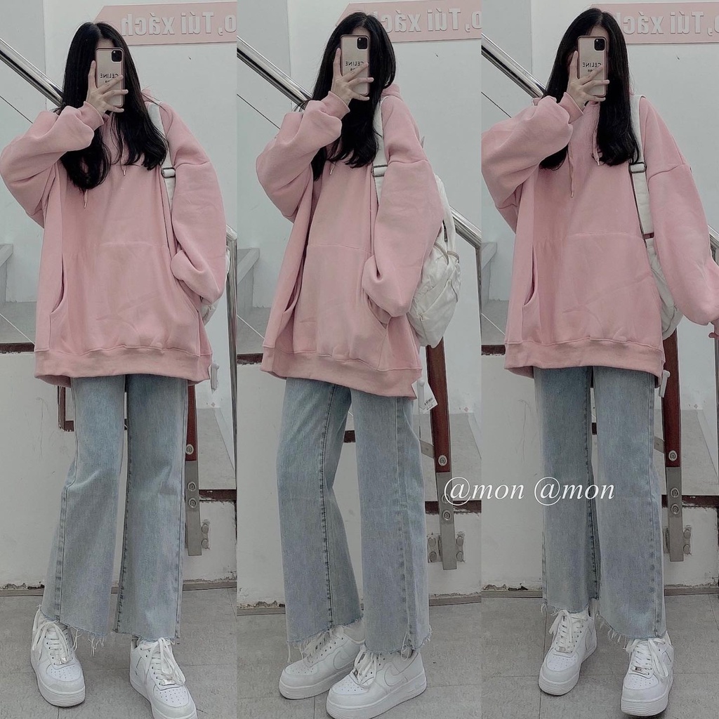 2101052 Hoodie nỉ bông siêu to khổng lồ - áo nỉ chui nữ ulzzang form siêu to và dài rộng.