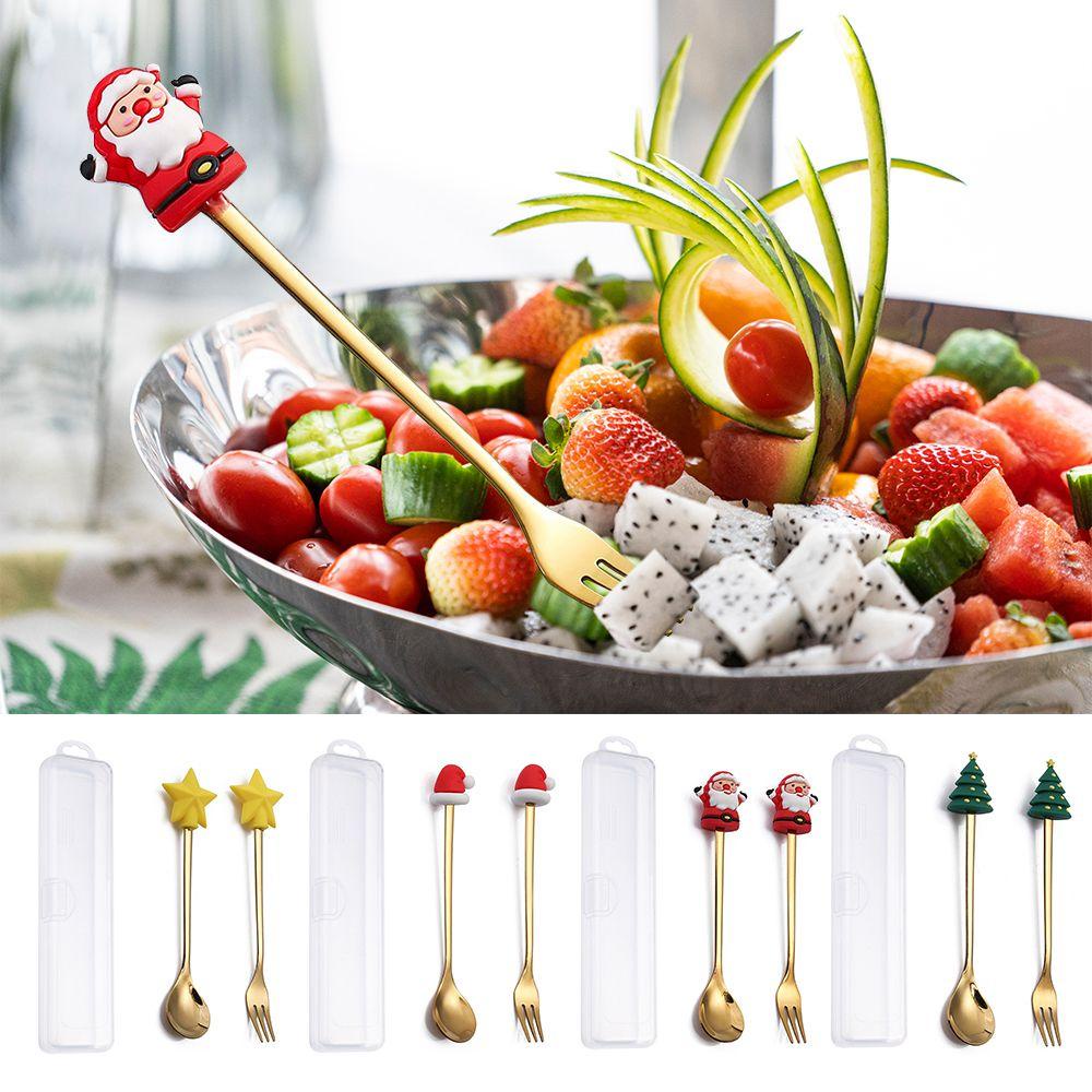Set 2 Muỗng Cà Phê Bằng Thép Không Gỉ Họa Tiết Giáng Sinh