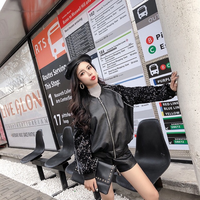 Áo Bomber Da Lấp Lánh Loại 1 Sang Chảnh🎀 | BigBuy360 - bigbuy360.vn