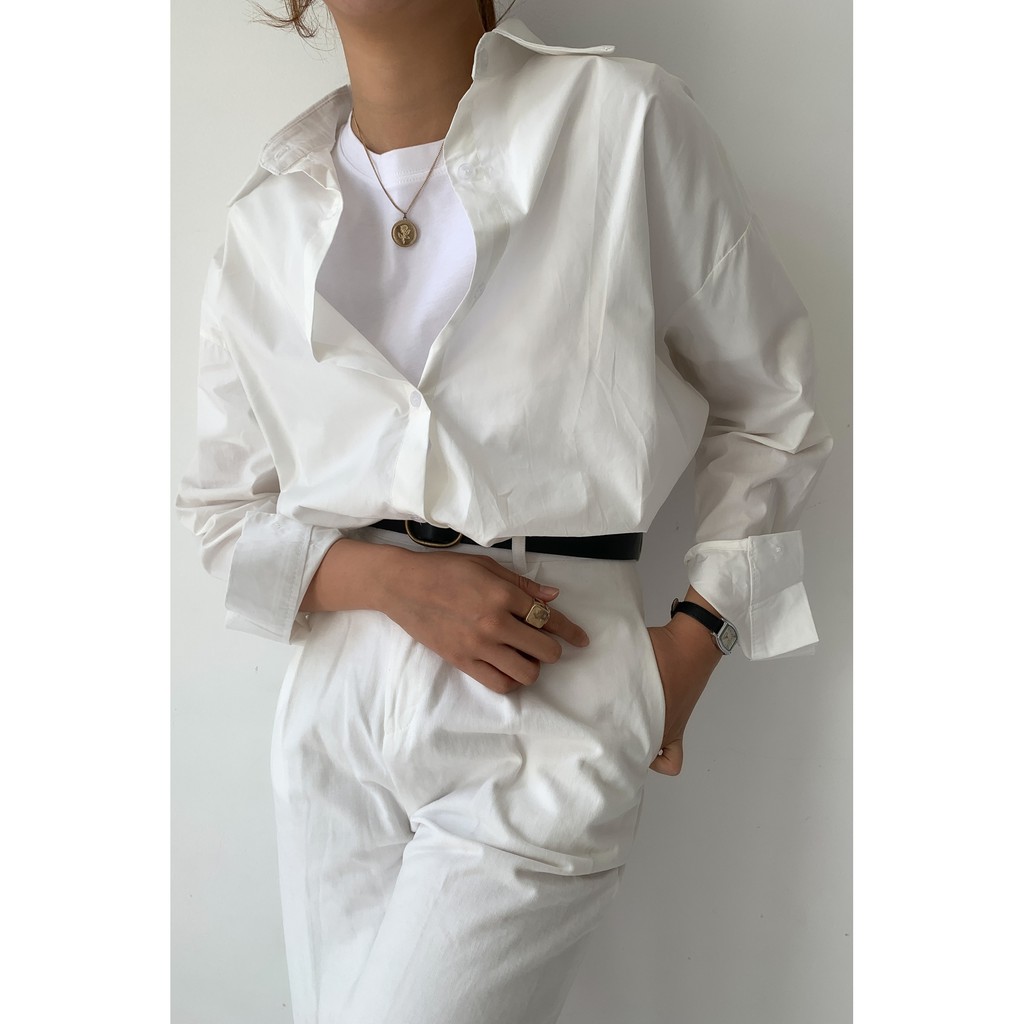 Áo Sơ Mi Nữ Basic Oversize Độ Dài Vừa Modella | HQ2540| Lana Official