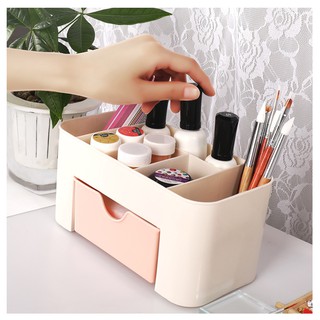 Kệ đựng mỹ phẩm (25x16cm) khay hộp để đồ cá nhân trang điểm bông tẩy trang để bàn trang trí nhiều ngăn bằng nhựa đẹp