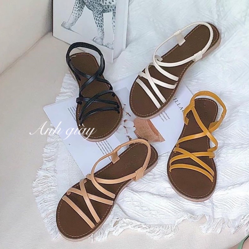 SD79 - Sandal nữ quai mảnh đan chéo đế bệt da lì êm nhẹ (ảnh thật kèm video )