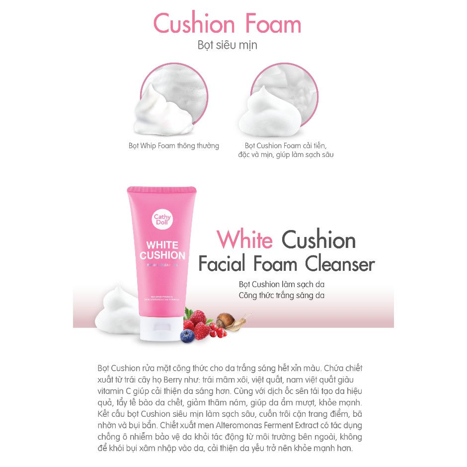 Sữa rửa mặt tạo bọt trắng da Cathy Doll White Cushion Facial Foam Cleanser 120ml