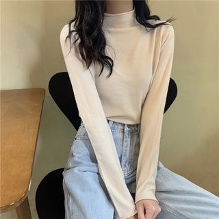Áo Dệt Kim Tay Dài Cổ Cao Màu Sắc Đơn Giản Cho Nữ 211112