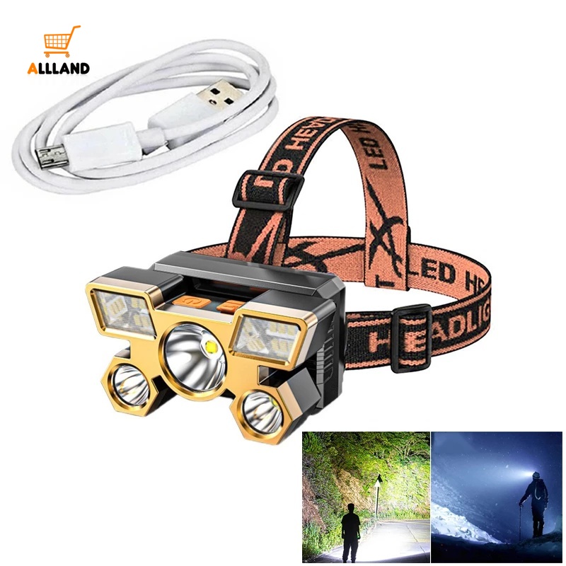 Đèn pin đeo đầu 5 bóng LED 4 chế độ tiện dụng