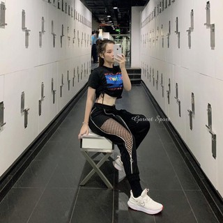 Bộ đồ tập Gym, nhảy Zumba, Aerobic gồm quần Jogger lưới kết hợp áo croptop Sunny chất vải gió và thun cao cấp . ` " !