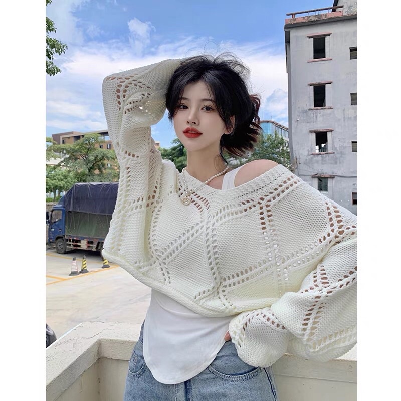 Set áo len dệt kim kèm áo ba lỗ đuôi tôm hotrend Áo len dáng croptop
