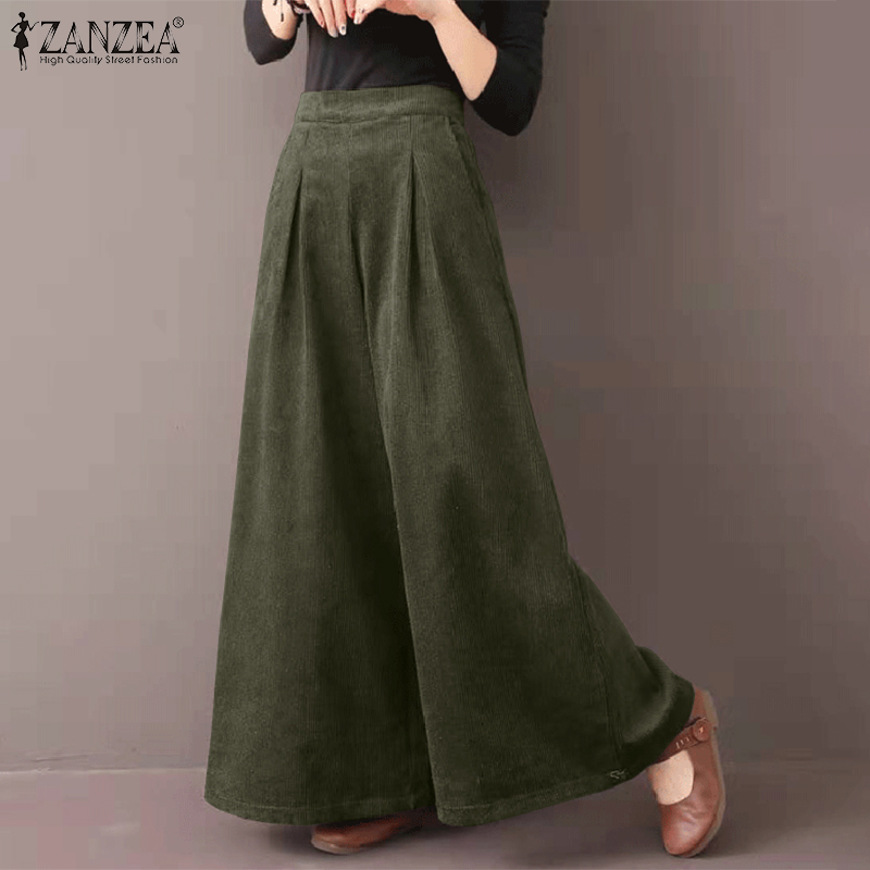 Quần Dài Ống Rộng ZANZEA Cho Nữ Màu Trơn Phong Cách Vintage | BigBuy360 - bigbuy360.vn