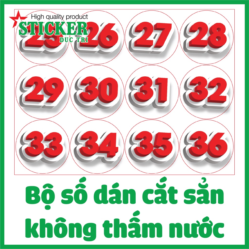 Sticker Bộ số 01 đến 120 dán số thứ tự dành cho Nhà Hàng, Quán Cà Phê, Quán Nhậu, Quán Ăn... Decal nhựa không thấm nước