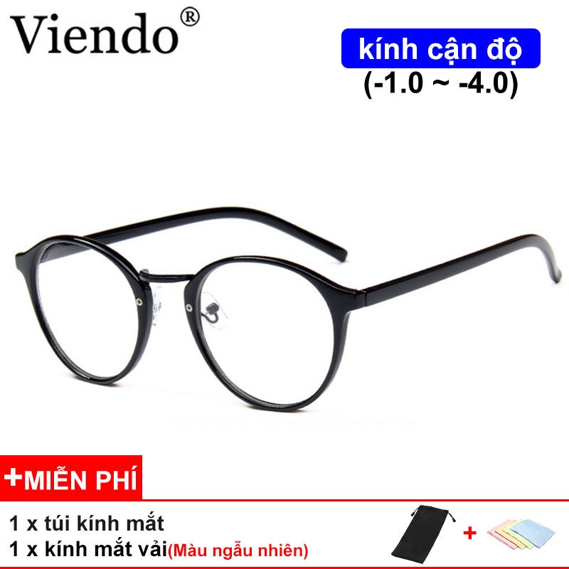 Gọng kính cận nam nữ VIENDO da báo tròn thời trang độ-1.0~-4.0