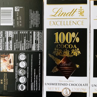 (HÀNG MỸ) Socola đen nguyên chất LINDT EXCELLENCE 100% COCOA (50g)