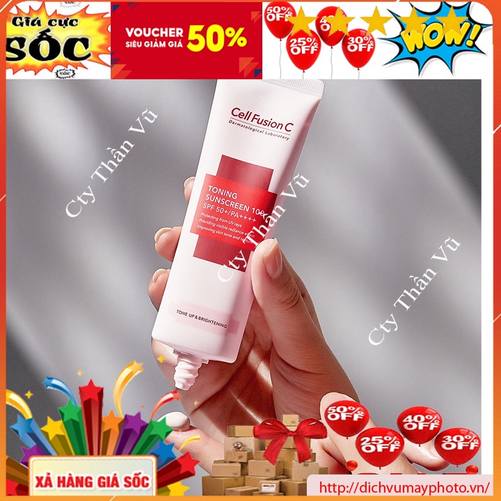 Kem Chống Nắng Cell Fusion C Vạch Hồng Toning Sunscreen 100 SPF 50+ PA+++ 50ml  nâng tông da hiệu quả kholinhkienmayin