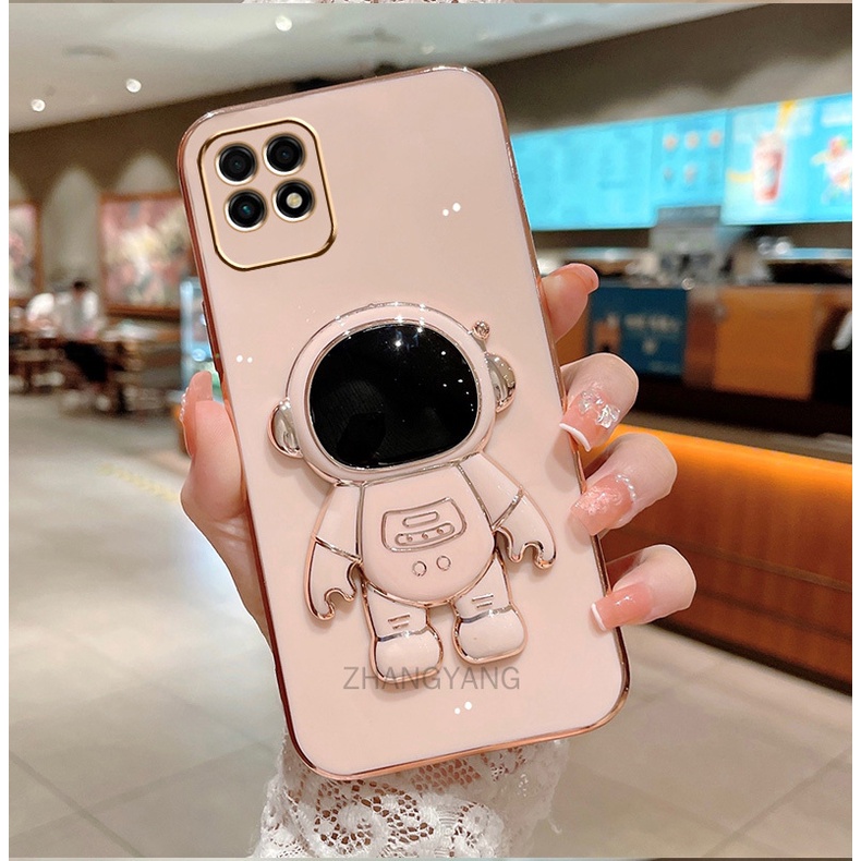 ốp lưng Realme 8i TPU Mạ điện 3D Phi hành gia có chân đế ốp điện thoại Realme 8i