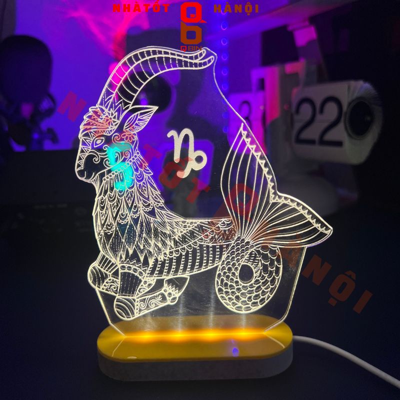 Tranh led 3D cung hoàng đạo kèm đế led phát sáng có thể sử dụng làm đèn ngủ hoặc đèn trang trí để bàn