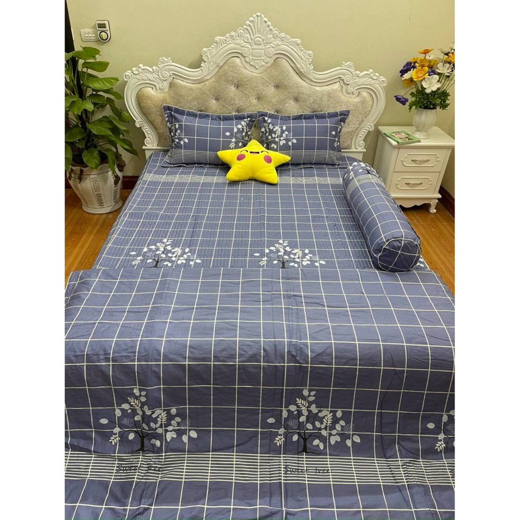 [COMBO RẺ SIÊU CẤP] SET 5 MÓN GA TRẦN BÔNG + CHĂN COTTON LỤA + 2 GỐI CÙNG MÀU BAMBILOO CAO CẤP