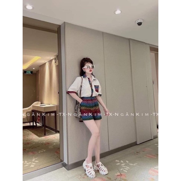 Set bộ sơ mi phối quần cầu vồng thô lụa nhiều màu