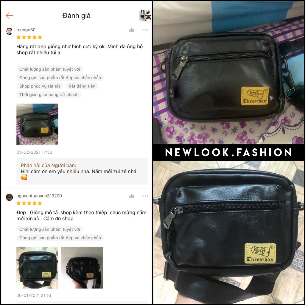★ TÚI ĐEO CHÉO size nhỏ DA PU NAM NỮ THREE BOX UNISEX ( 18 x 15 x 5cm )