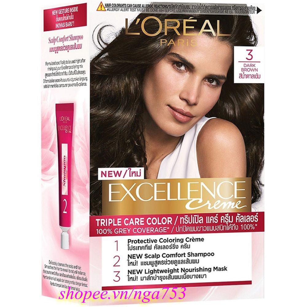 Thuốc nhuộm tóc #3 Loreal Excellence Creme (Nâu Đen Tự Nhiên) 100% chính hãng, shop 99K cung cấp & bảo trợ.