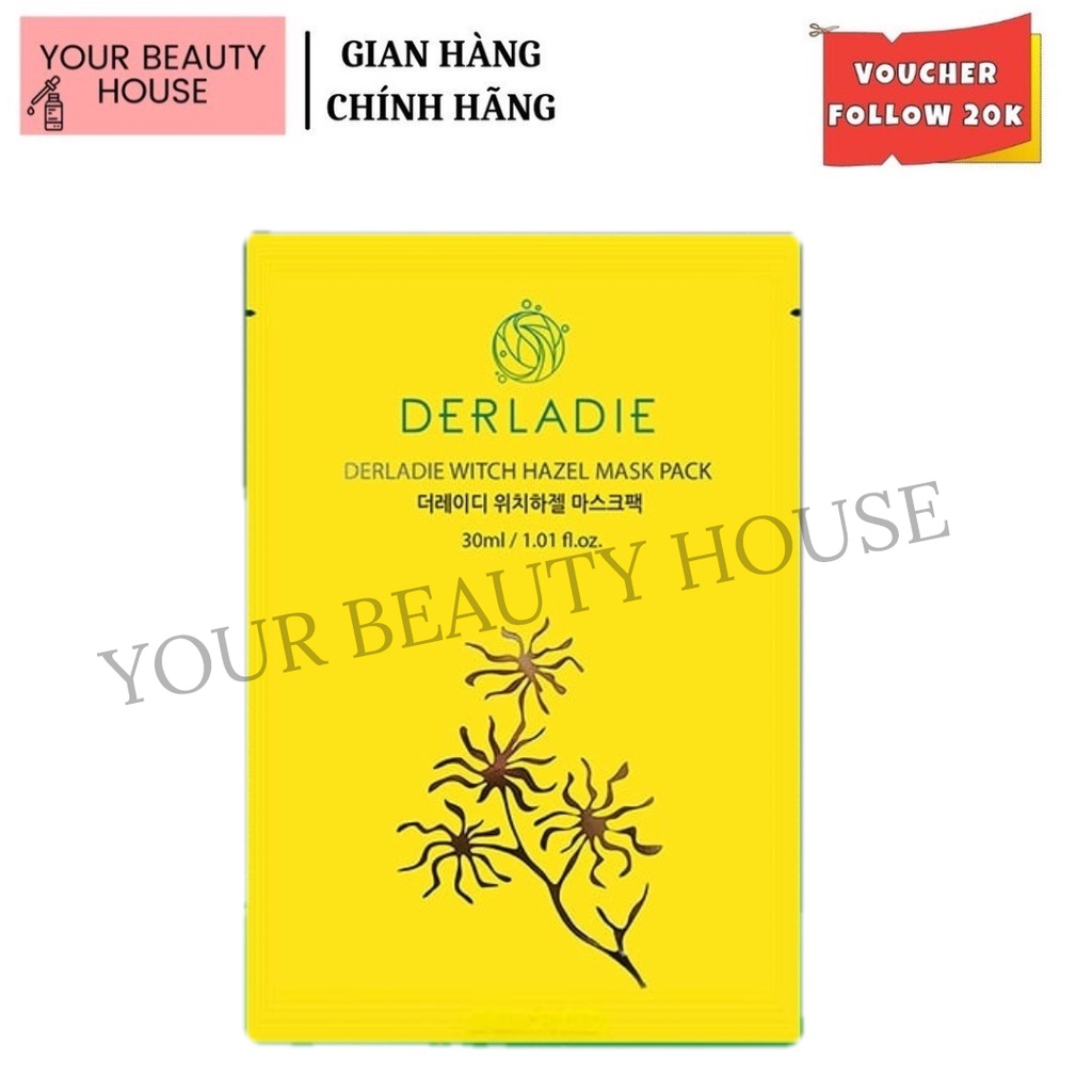 Mặt Nạ Derladie Witch Hazel Mask Pack Giảm Mụn - Full Hộp (10 miếng)