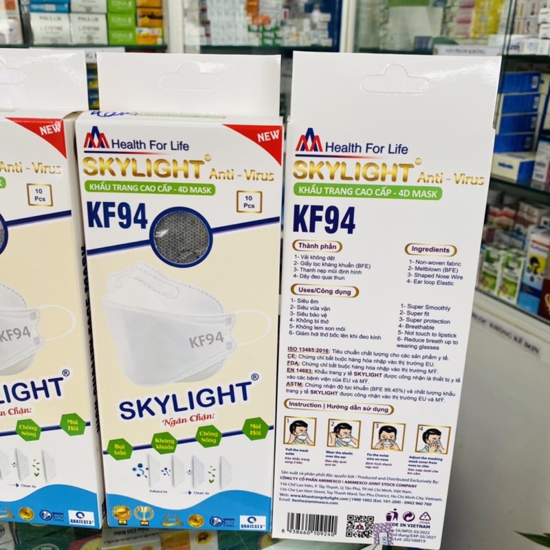 ✅ [Chính Hãng] KHẨU TRANG KHÁNG KHUẨN KF94 màu Xám ( LANDMASK 4D ) SKYLIGHT MÀU XÁM / HỘP 10 CÁI