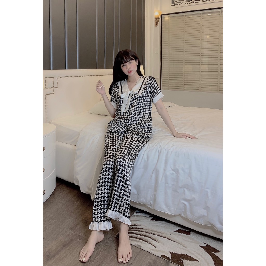 Bộ Đồ Pijama Lụa CỔ NHỌN 💖HÀNG SIÊU ĐẸP💖 Bộ Satin cộc dài