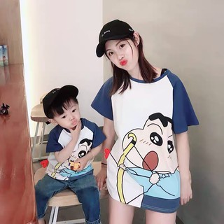 Áo đôi mẹ và bé, đồ đôi mẹ và bé cotton in hình shin - ảnh thật trải sàn
