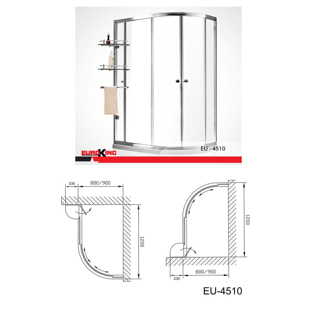 Phòng tắm vách kính Euroking EU-4510A,Kính cường lực : 8mm ,Sản phẩm không đế