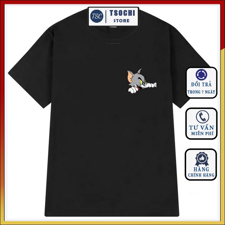 Áo thun cotton nam in hình mèo Tom chất phông nam tay ngắn cao cấp mã CZ613