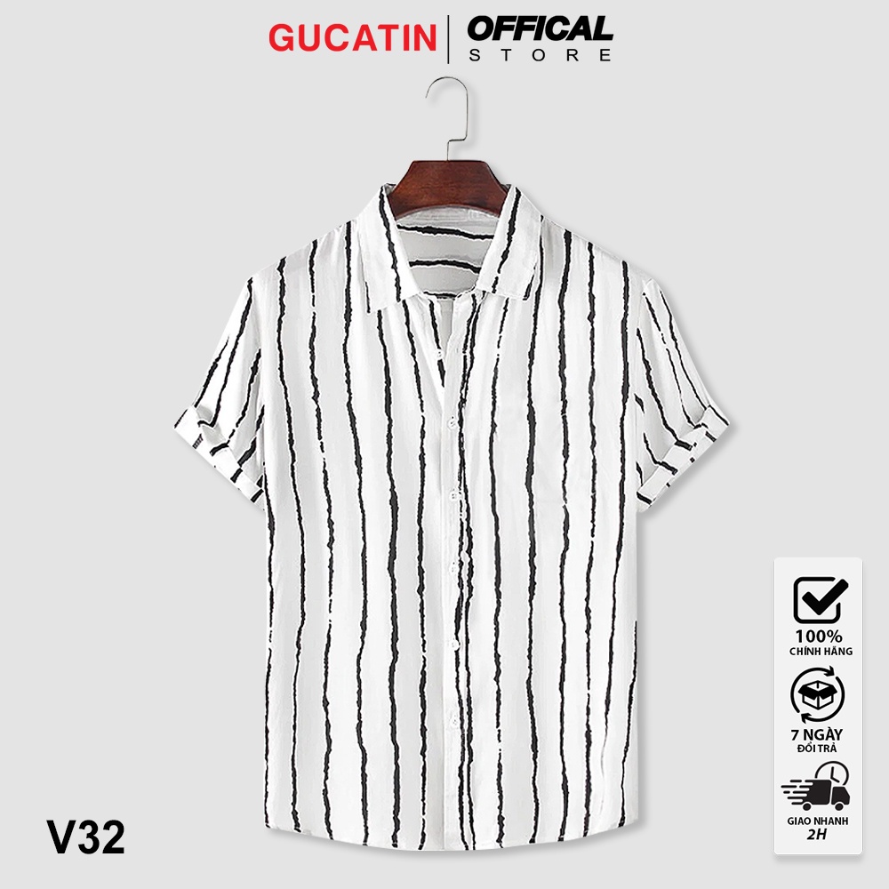 Áo sơ mi GUCATIN nam nữ form rộng, sơ mi hoạ tiết unisex chất vải thoáng mát V-32