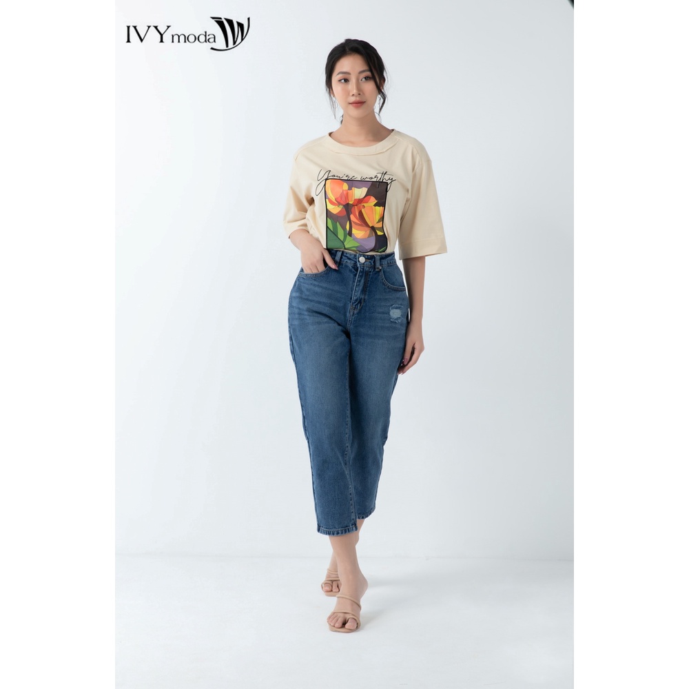 Quần jeans nữ xanh lơ IVY moda MS 25B8053