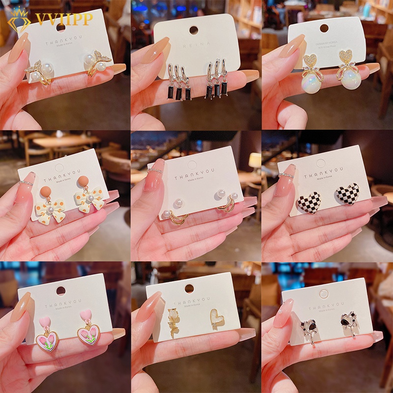 Khuyên Tai Hình Nơ/hoa tai Trái Tim/bông tai Nơ Đính Ngọc Trai Thời Trang Hàn Quốc
