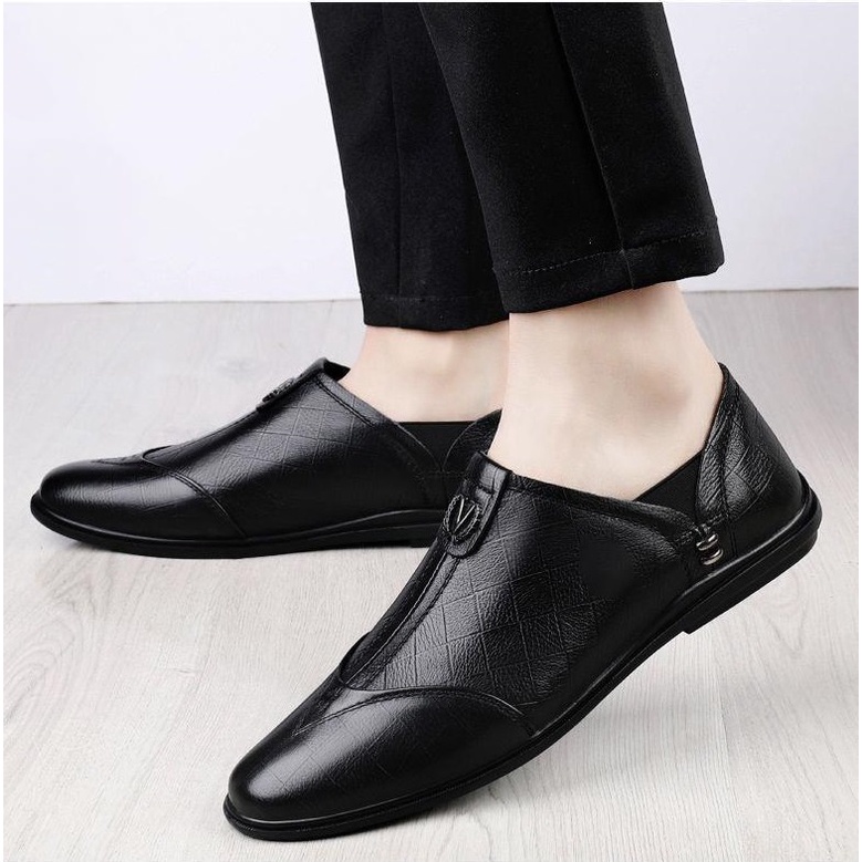 Giày lười màu trơn mũi nhọn thời trang công sở cho nam