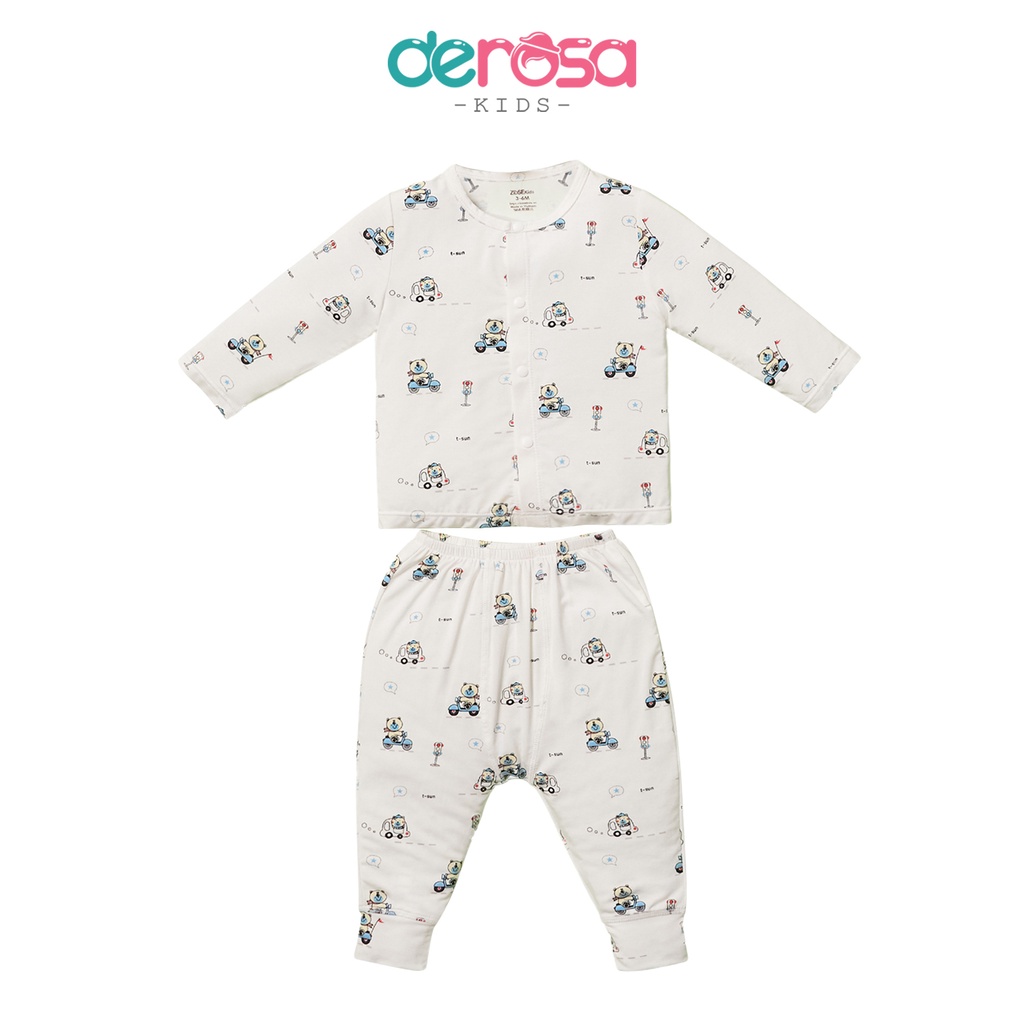 Bộ quần áo dài tay bé trai và bé gái cài giữa DEROSA KIDS chất liệu bambo từ 3 - 6 tháng