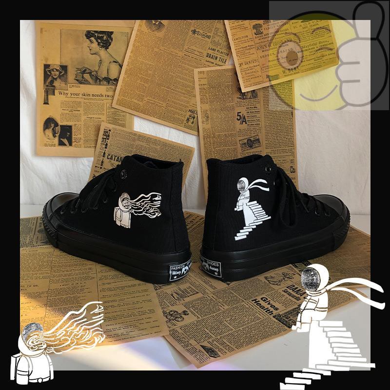 Mới Giày Vải Canvas Cổ Cao In Hình Phi Hành Gia Kiểu Hàn Quốc 70s Cho Học Sinh