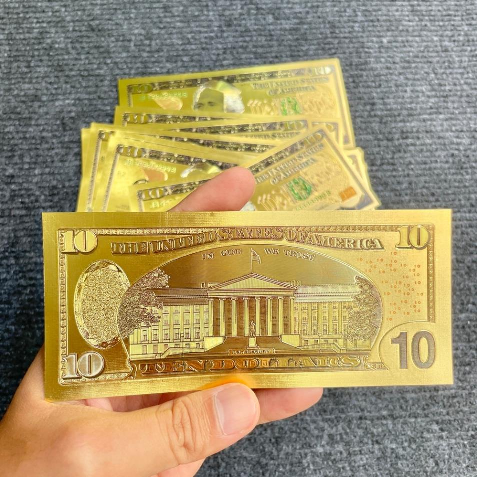 Tờ Tiền Kỉ Niệm 10 Đô Plastic (10 USD) Mạ Vàng Lì Xì Tết May Mắn